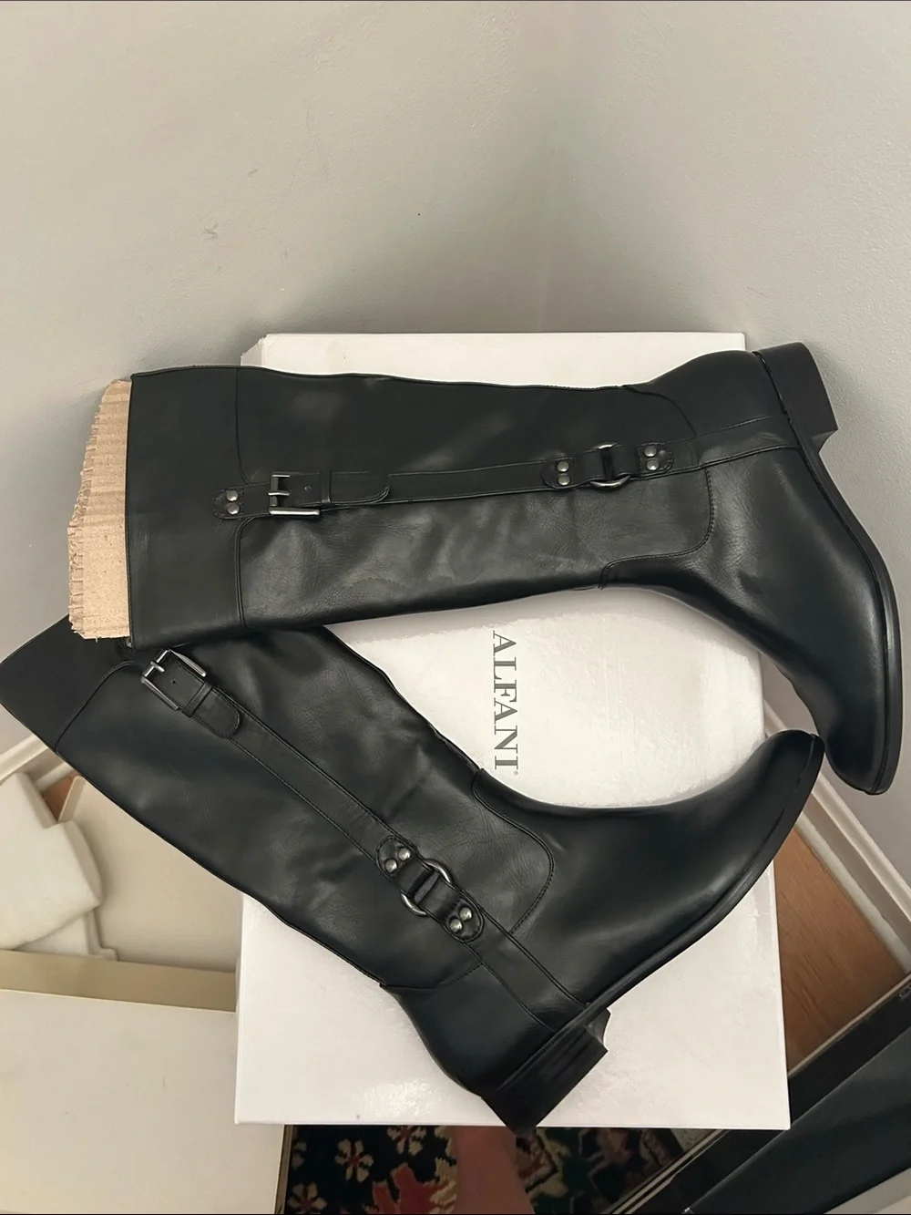 Alfani Black Leather Over-the-Knee Buckle Boots